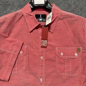 Buffalo Macarthy Shirt Mens XL Short Sleeve Button-Up Flap Pockets‎ Tango